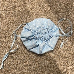 Blue and white pokadot bag